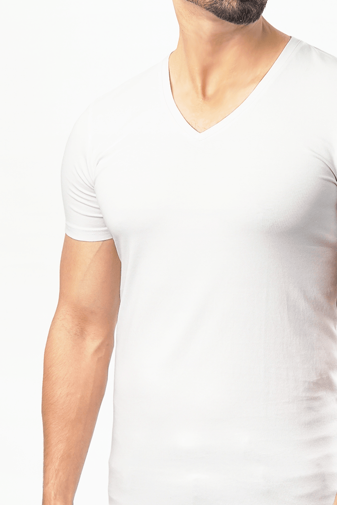 V-Neck Undershirt Cotton Lycra - (White)-MENDEEZ-Undershirt