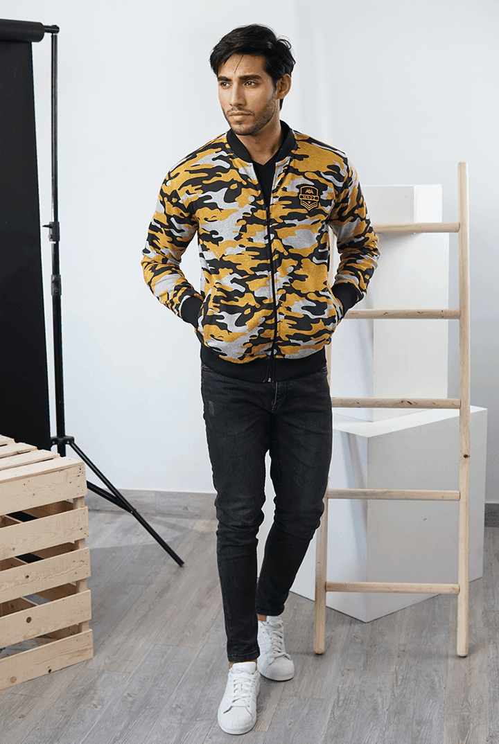 Yellow Camo Fleece Jacket-MENDEEZ-Jackets