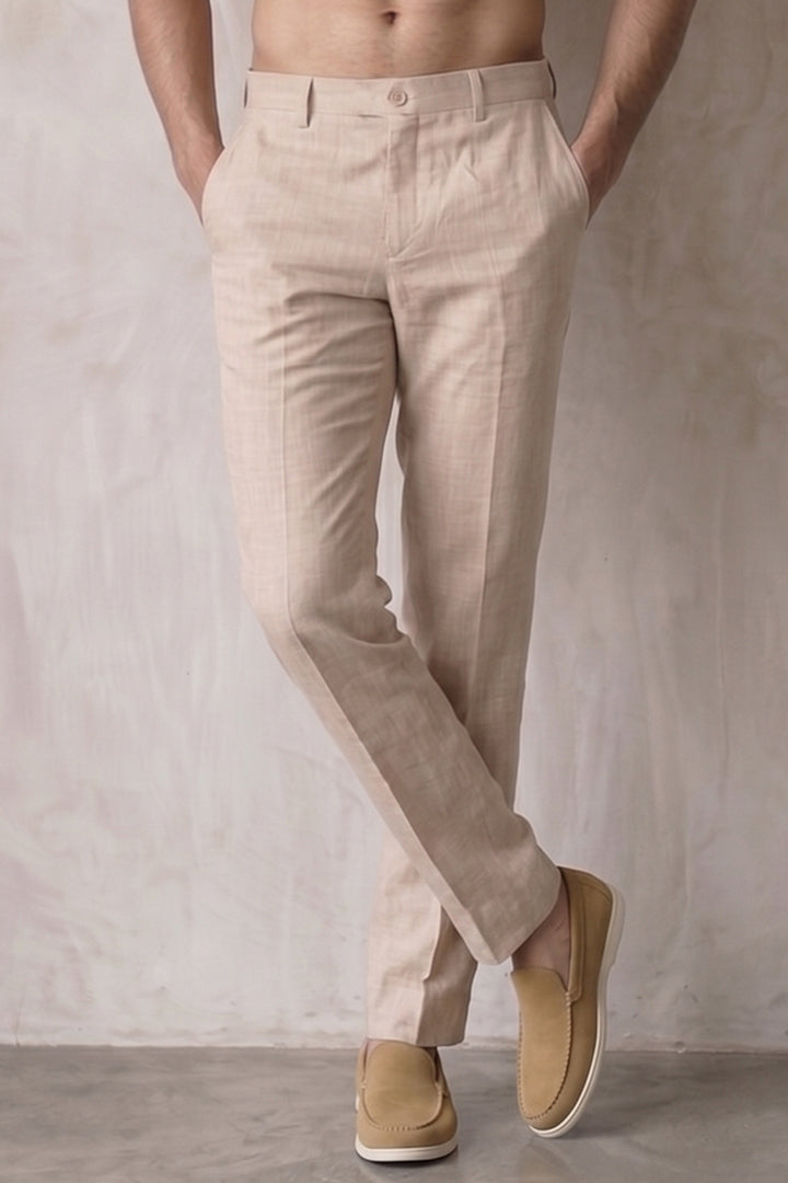 Linen Pants - Beige-1-MENDEEZ