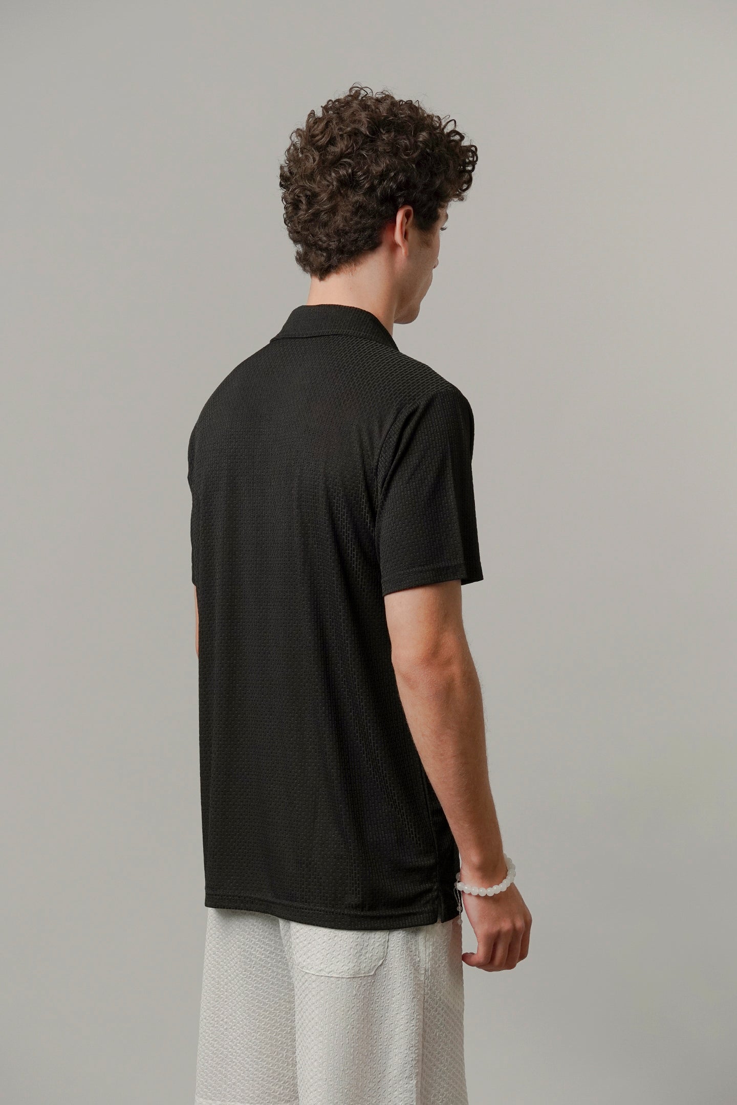 Textured Polo - Black-4-MENDEEZ