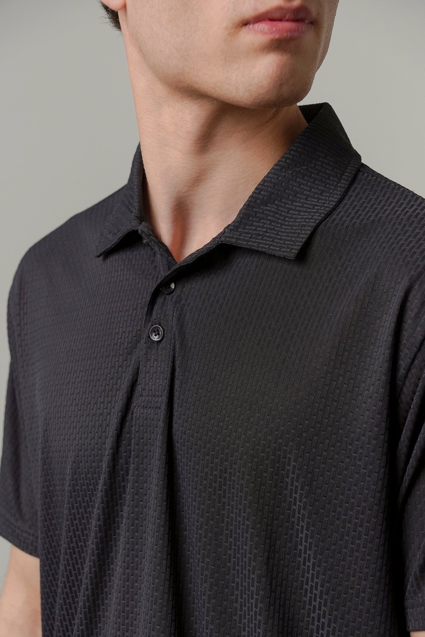 Textured Polo - Navy Blue-1-MENDEEZ