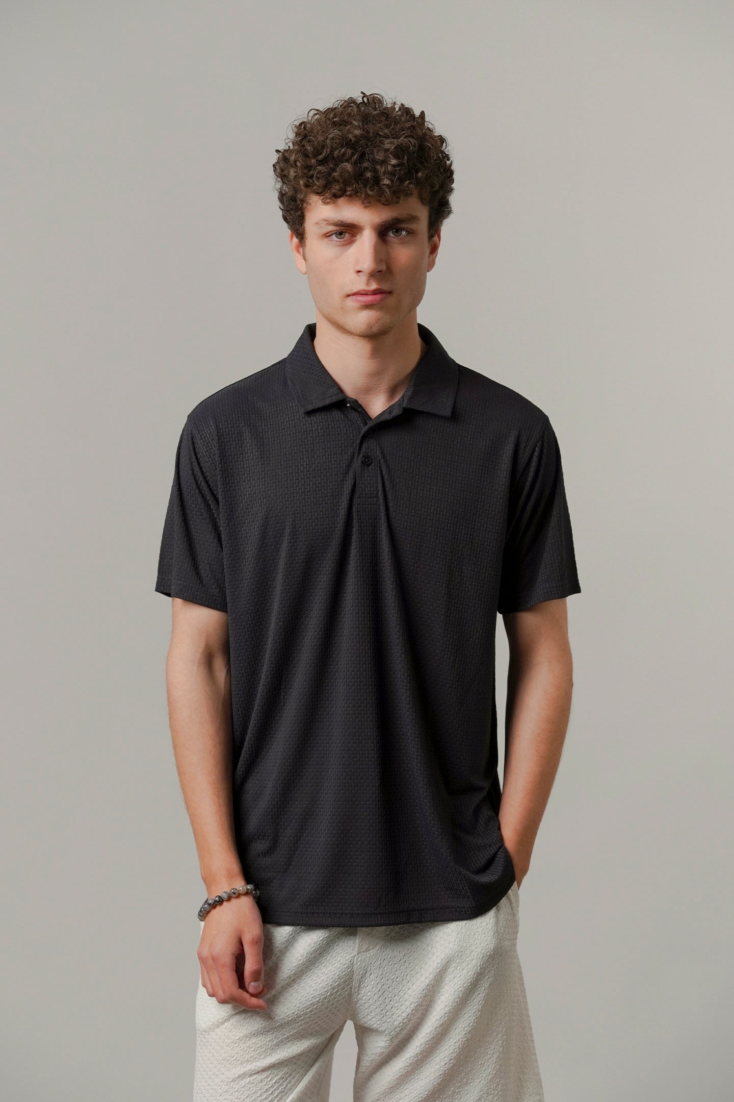 Textured Polo - Navy Blue-4-MENDEEZ