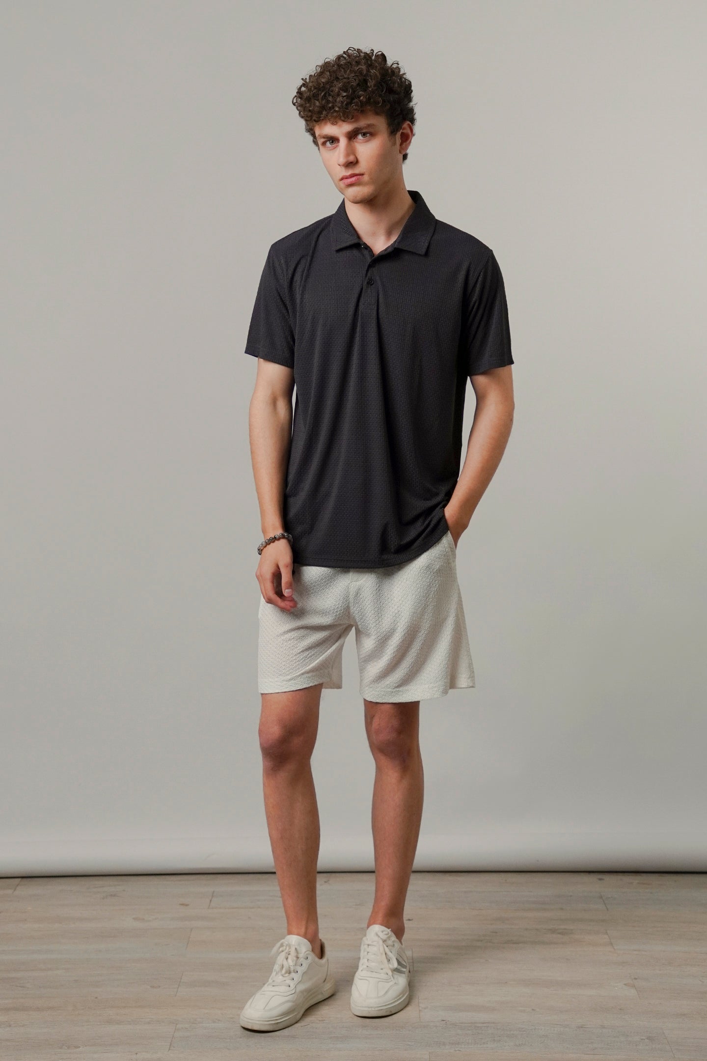 Textured Polo - Navy Blue-5-MENDEEZ