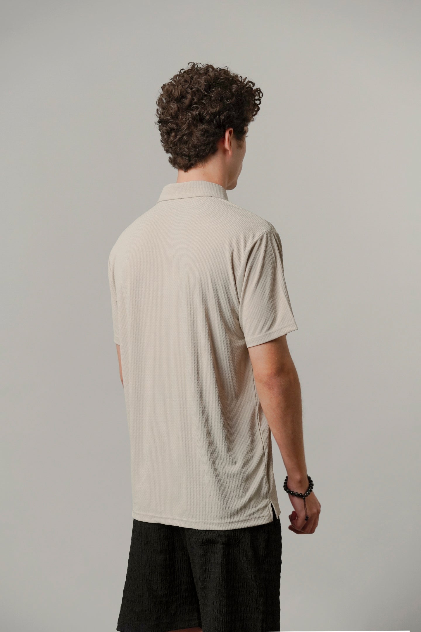 Textured Polo - Beige-3-MENDEEZ