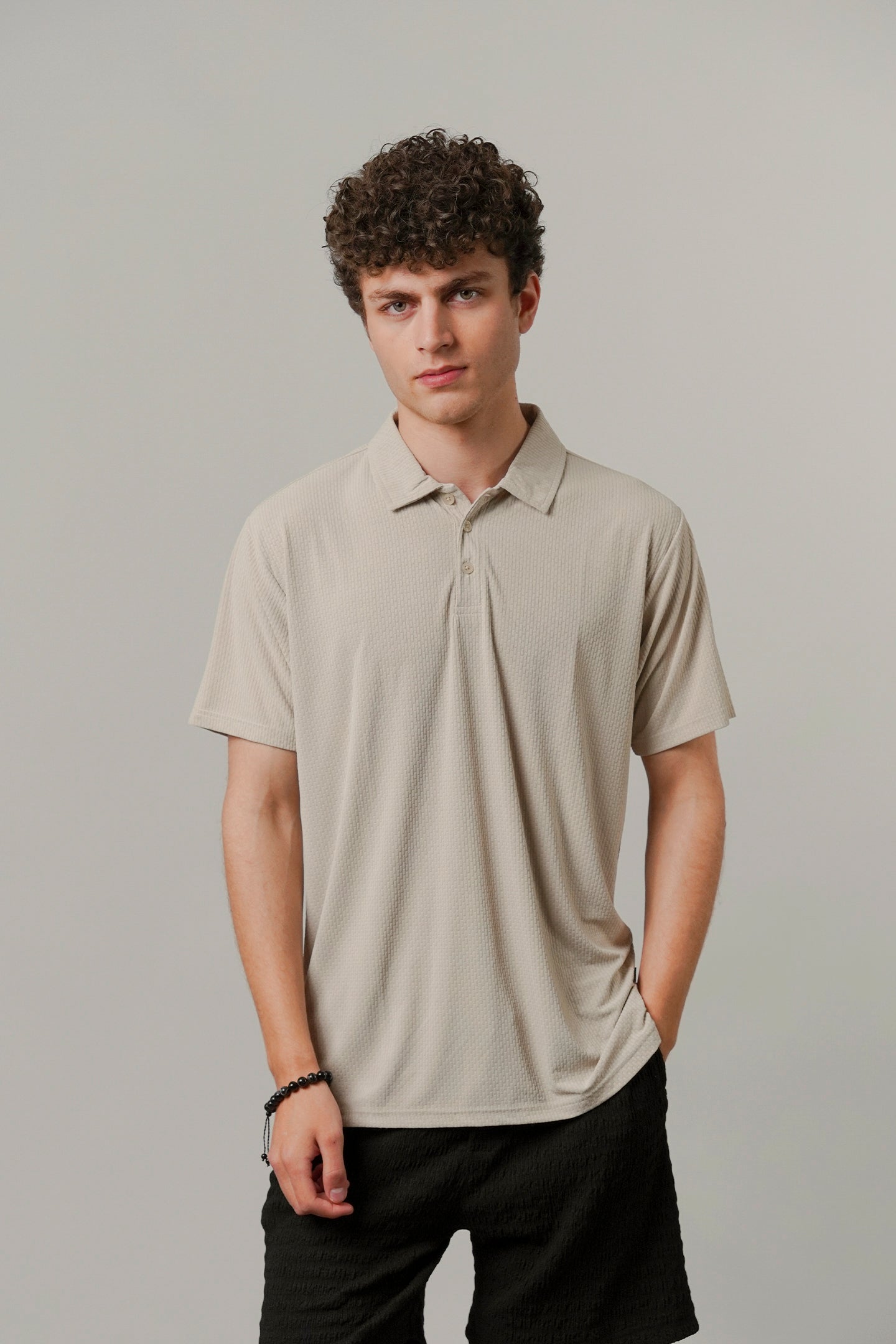 Textured Polo - Beige-4-MENDEEZ