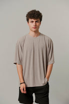 Oversized Texture Crew T-Shirt - Khaki Beige-2-MENDEEZ
