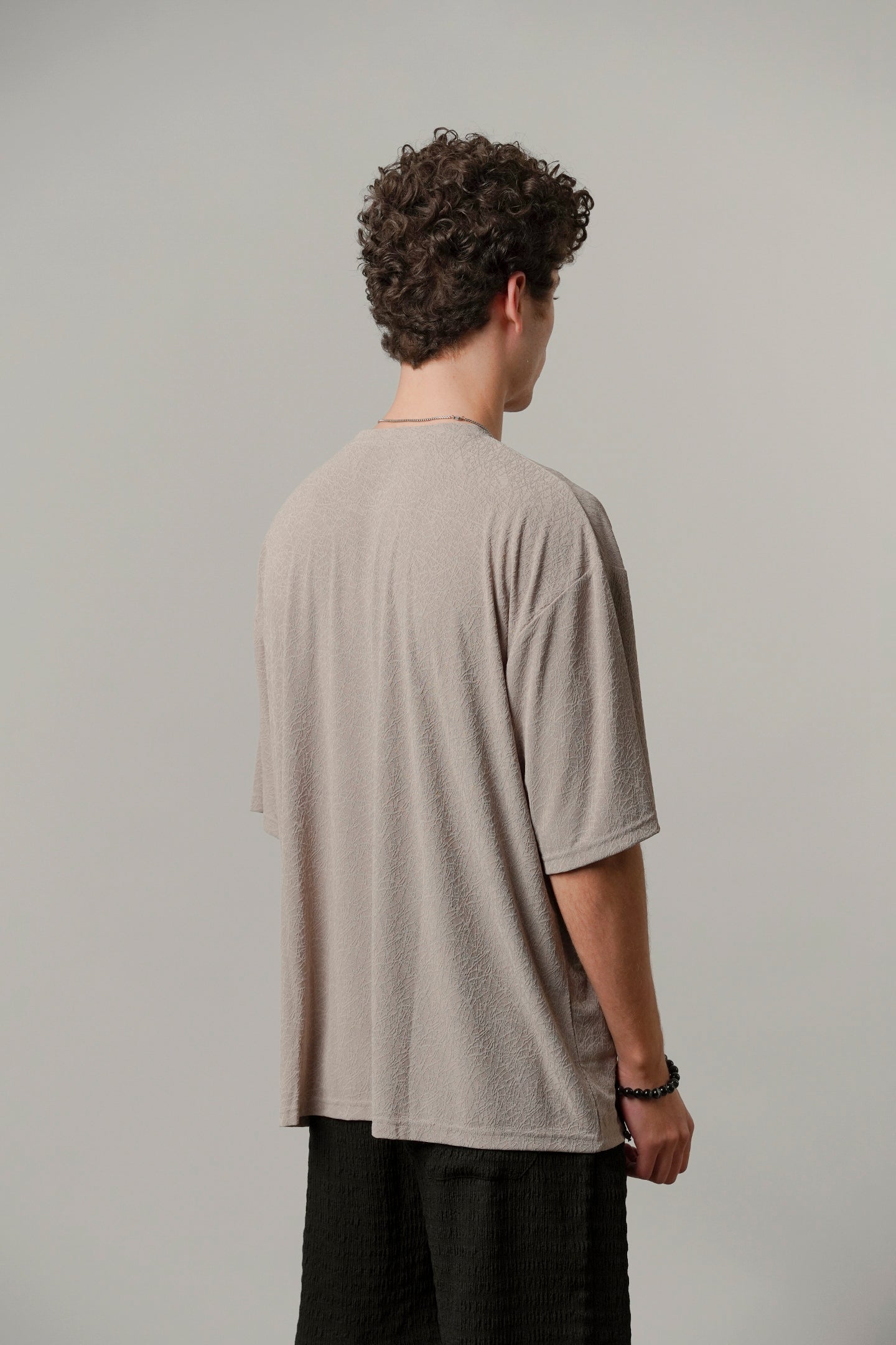 Oversized Texture Crew T-Shirt - Khaki Beige-3-MENDEEZ