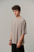 Oversized Texture Crew T-Shirt - Khaki Beige-4-MENDEEZ
