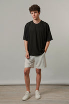 Oversized Texture Crew T-Shirt - Black-1-MENDEEZ