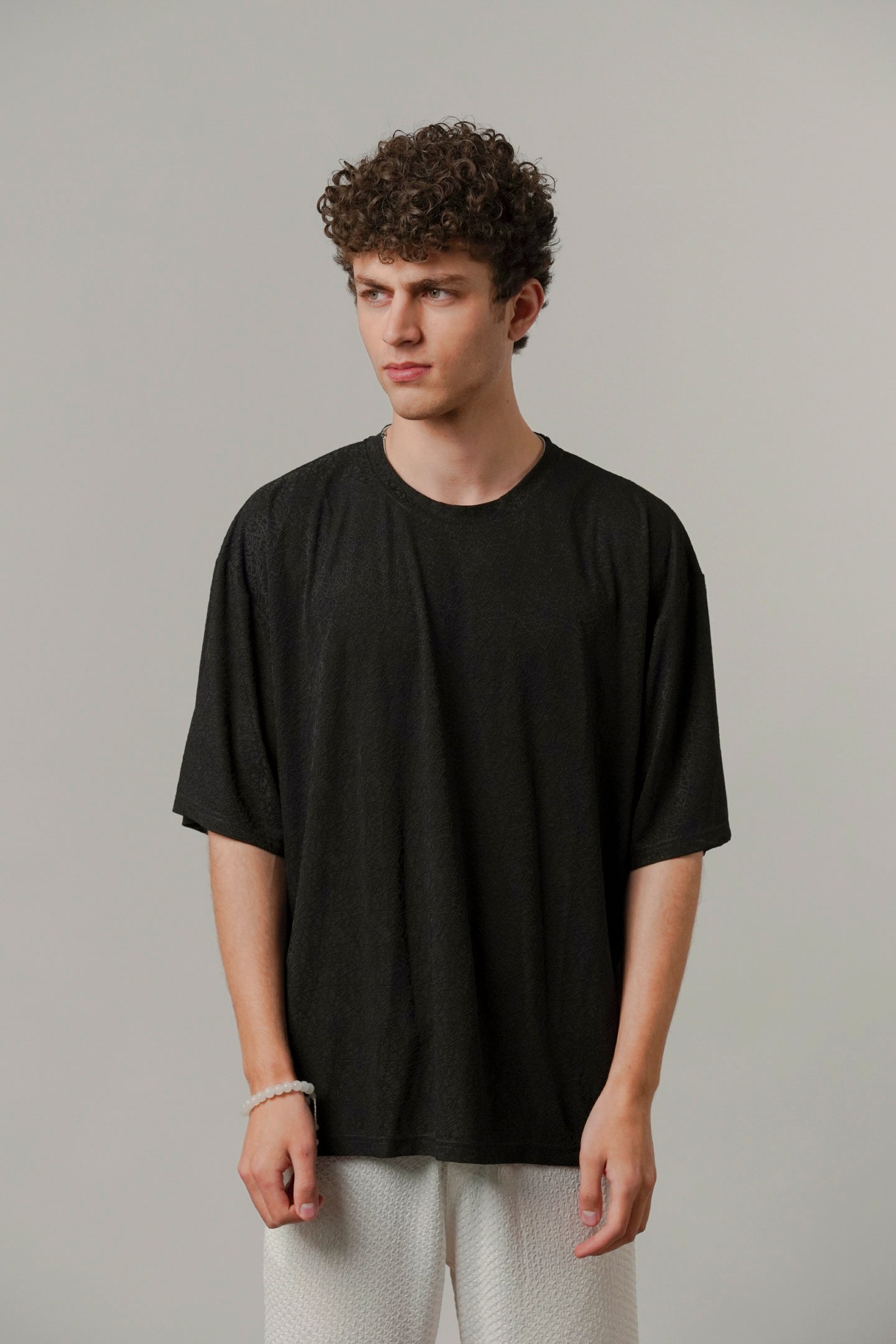 Oversized Texture Crew T-Shirt - Black-2-MENDEEZ