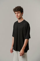 Oversized Texture Crew T-Shirt - Black-4-MENDEEZ