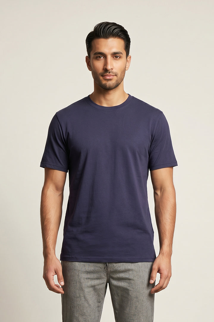 Crew Neck T-Shirt - Navy Blue - Mendeez