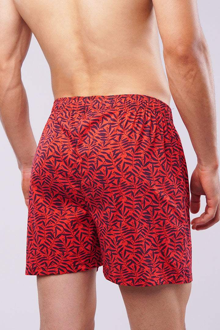 Printed Woven Boxer Shorts - Red - Mendeez