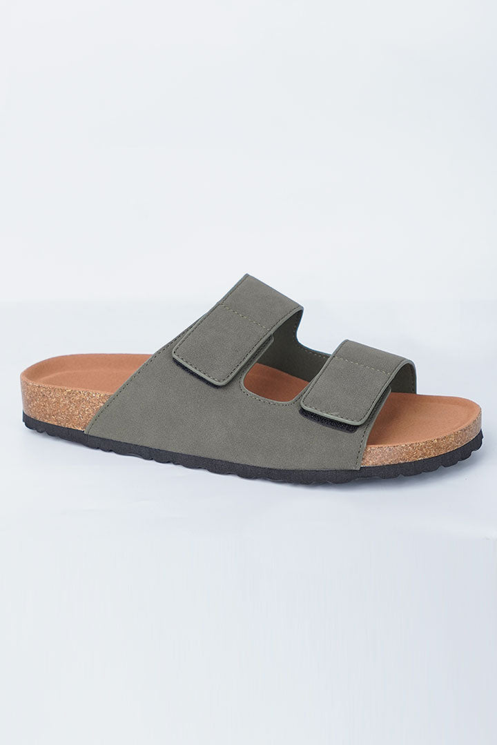 Two-Strap Velcro Slides - Olive Green - Mendeez