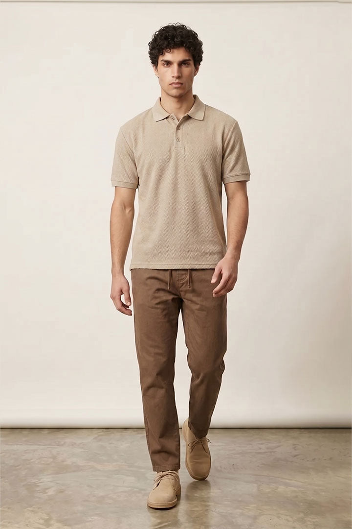 Jacquard Textured Polo - Sand - Mendeez