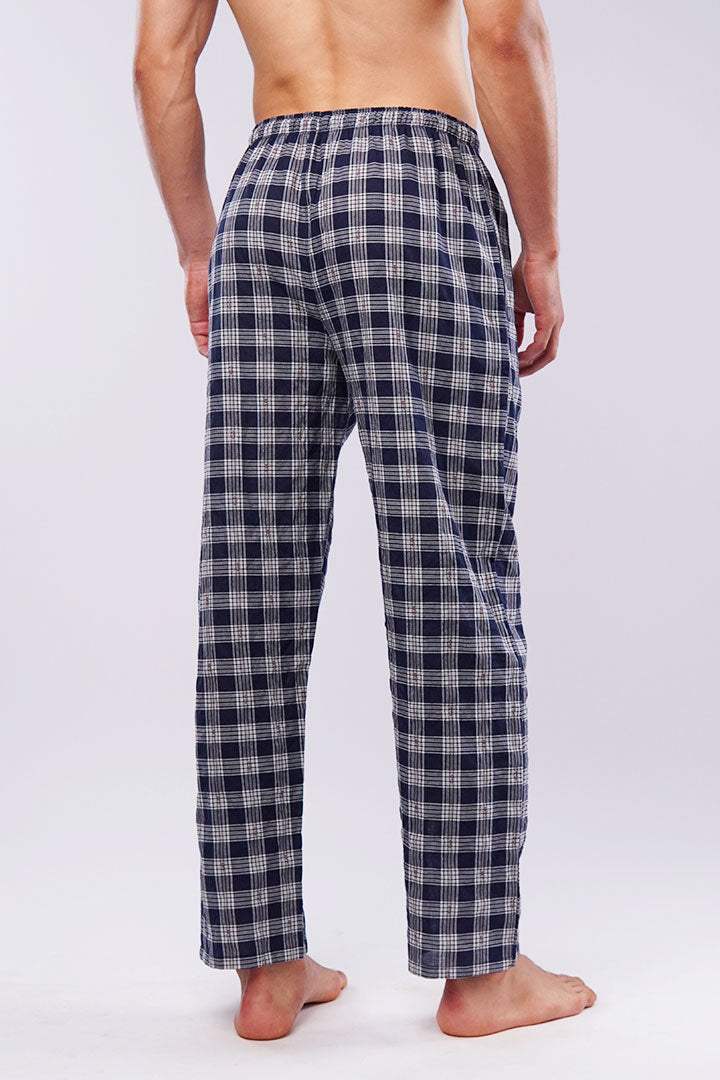 Check Woven Pajamas - Navy Blue - Mendeez