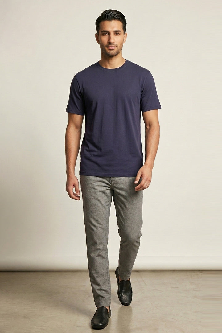 Crew Neck T-Shirt - Navy Blue - Mendeez