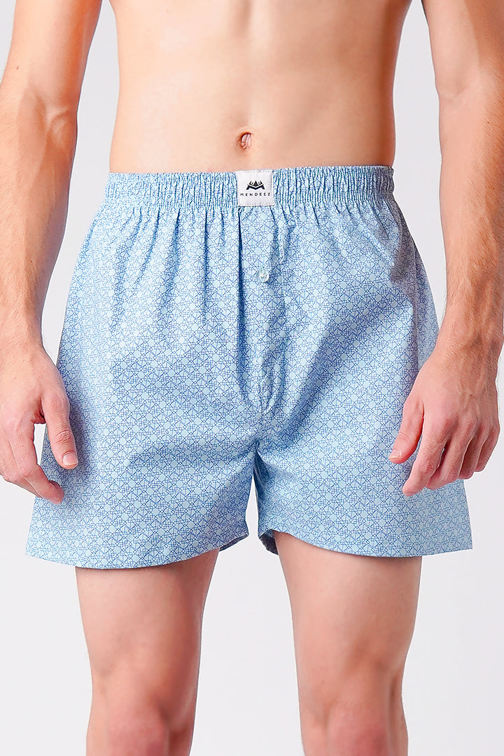 Printed Woven Boxer Shorts - Powder Blue - Mendeez
