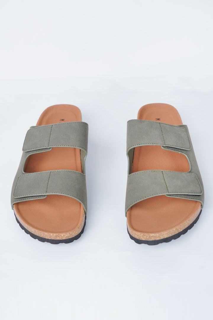 Two-Strap Velcro Slides - Olive Green - Mendeez
