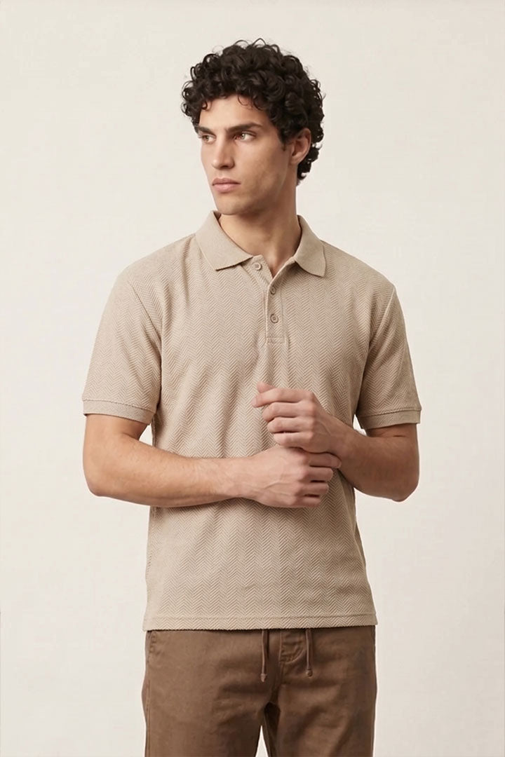 Jacquard Textured Polo - Sand - Mendeez