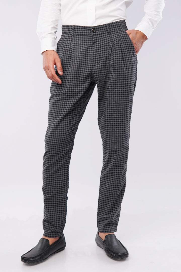 Check Pleated Pants - Black & Grey - Mendeez