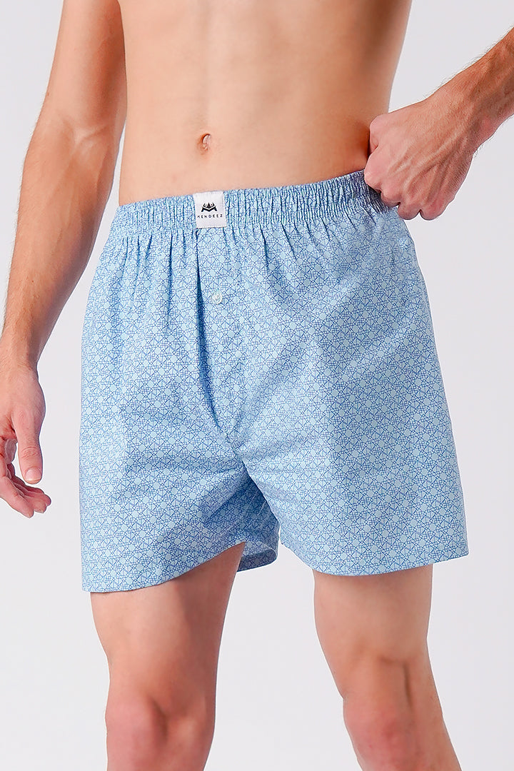 Printed Woven Boxer Shorts - Powder Blue - Mendeez