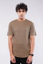 Vector Curved Hem T-Shirt - Brown - Mendeez