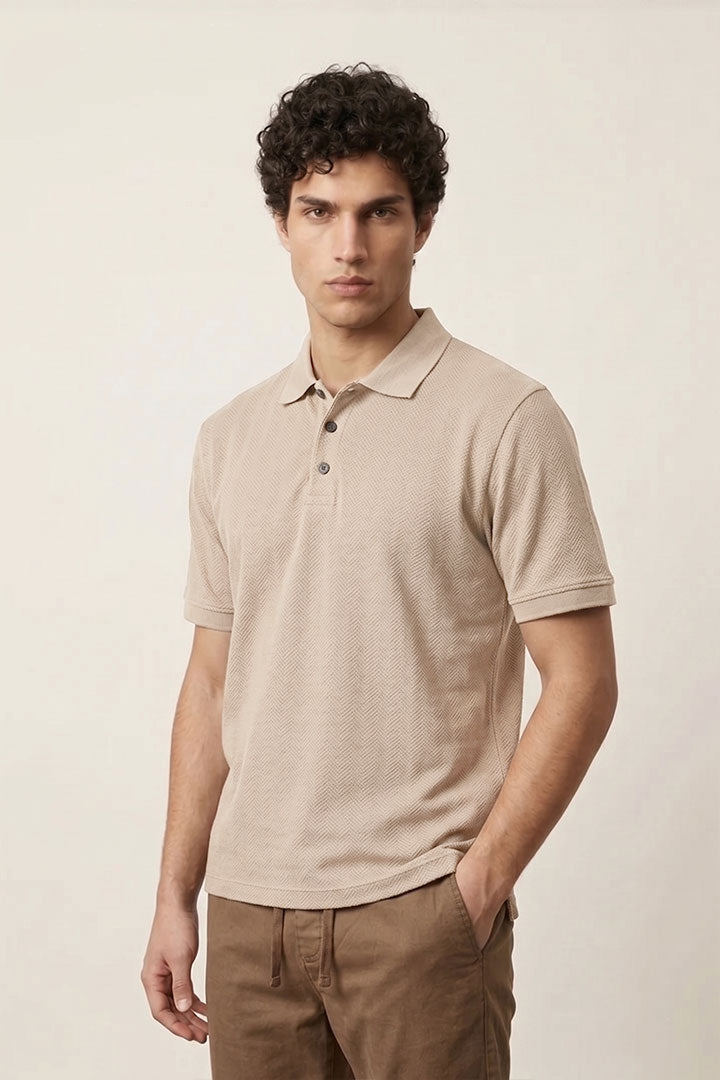 Jacquard Textured Polo - Sand - Mendeez