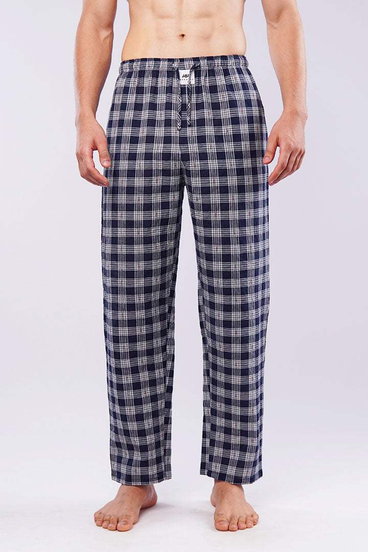 Check Woven Pajamas - Navy Blue - Mendeez