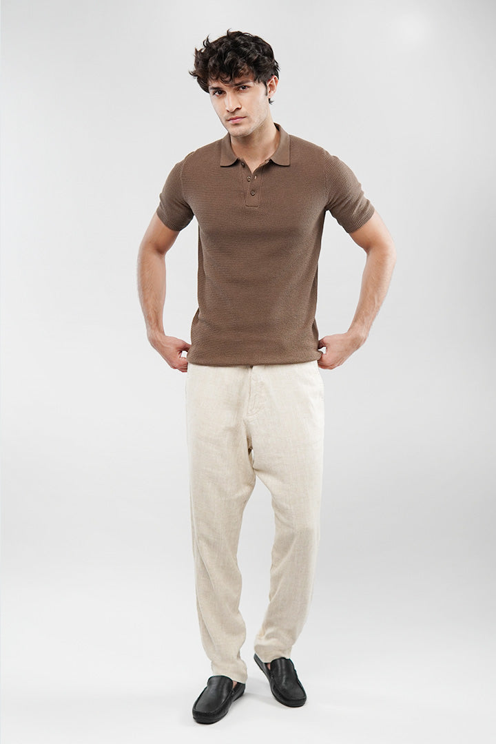 Knitted Polo Shirt - Brown - Mendeez