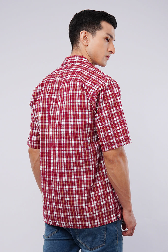 Checkered Cuban Shirt - Red & White - Mendeez