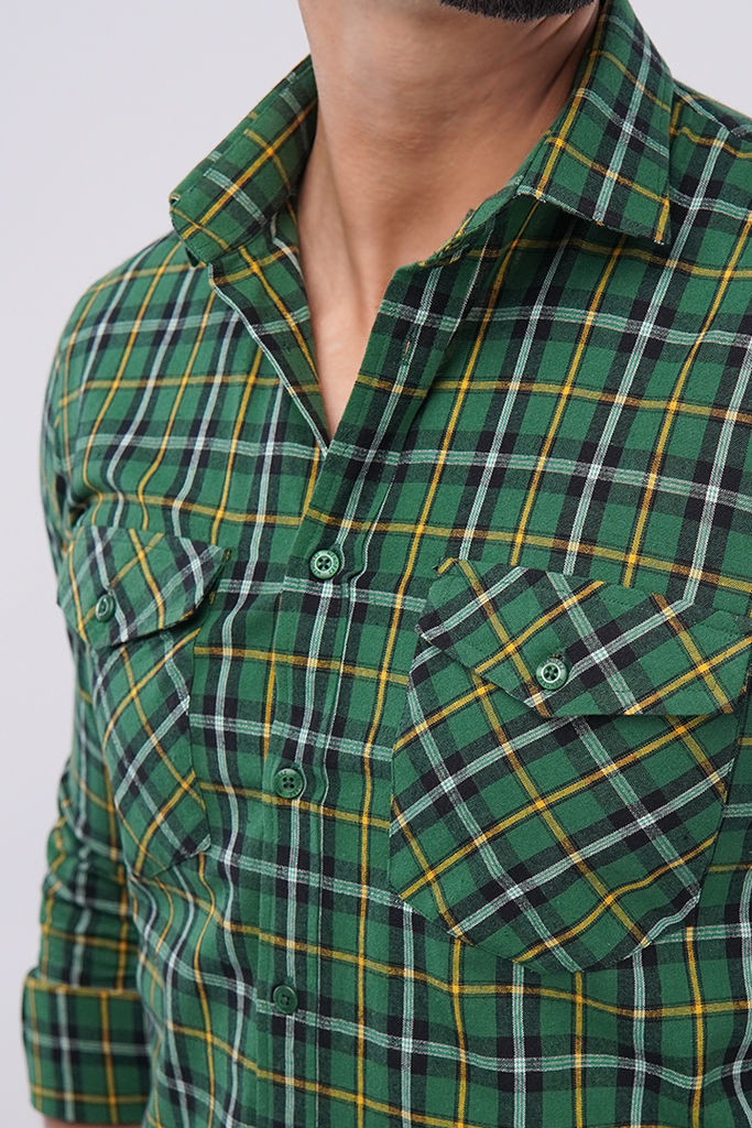 Checkered Button Down Shirt - Green & Yellow - Mendeez PK 