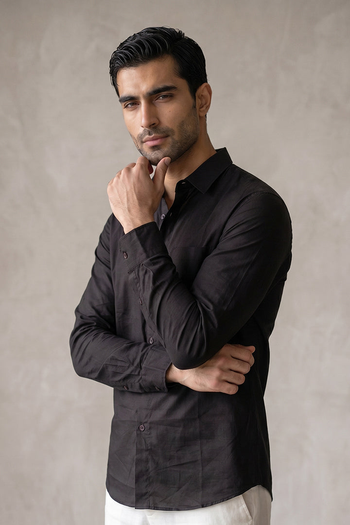 Linen Shirt - Black - Mendeez