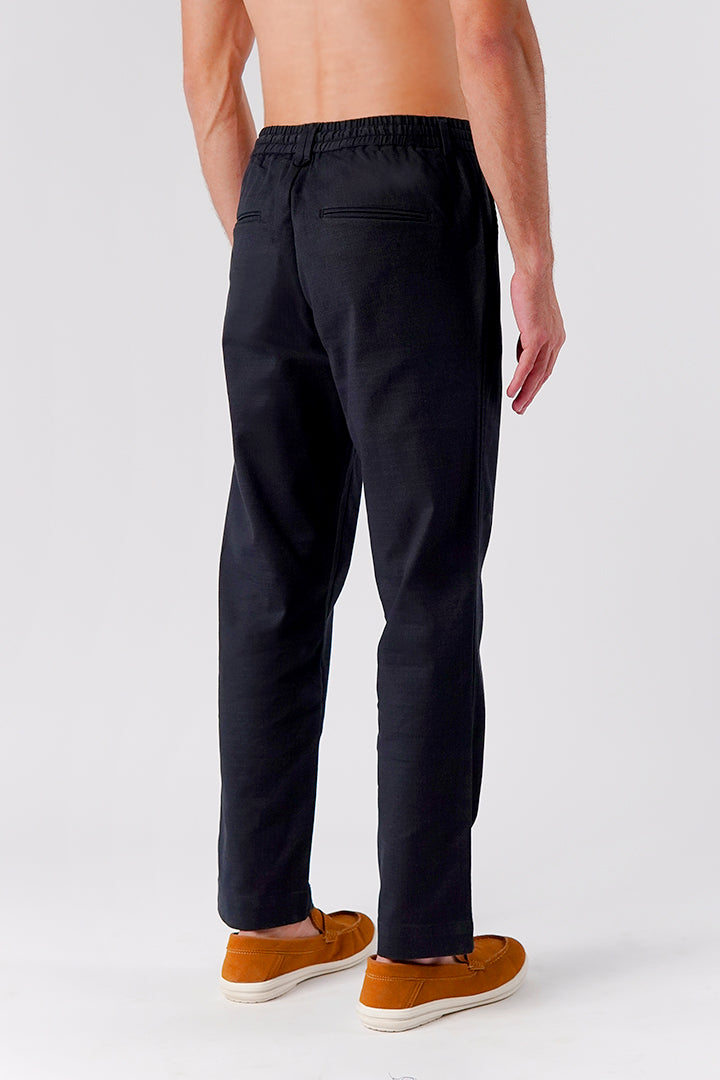 Straight Fit Jacquard Pants - Black - Mendeez
