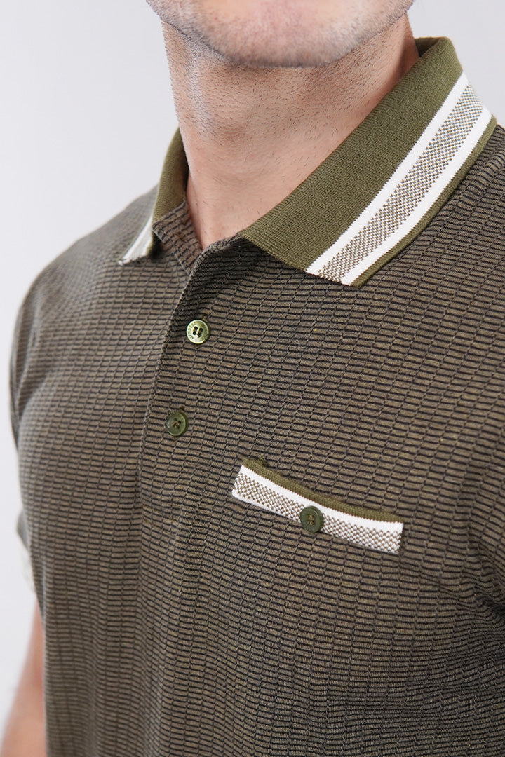 Texture Polo Shirt - Olive Green - Mendeez