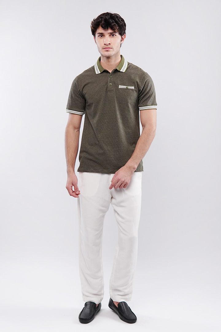 Texture Polo Shirt - Olive Green - Mendeez