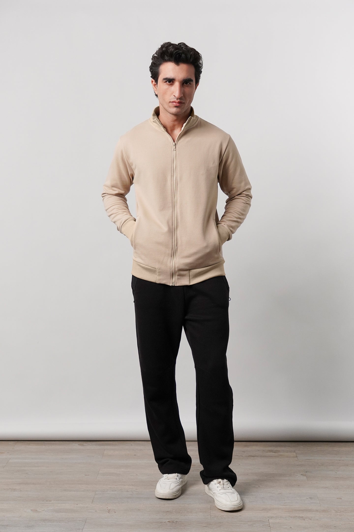 Stand-Up Collar Jacket - Beige - Mendeez