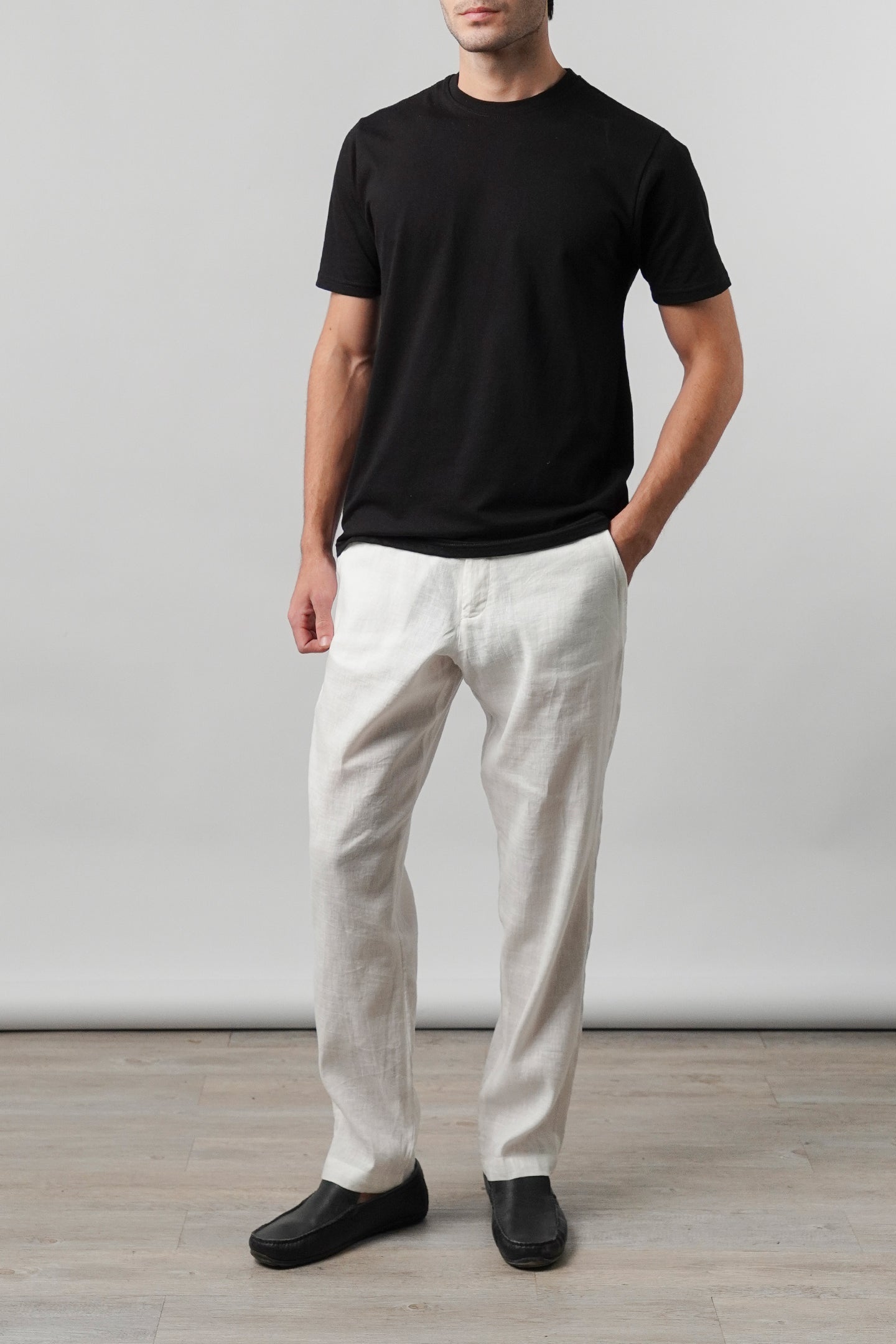 Straight Fit Linen Pants - White - Mendeez