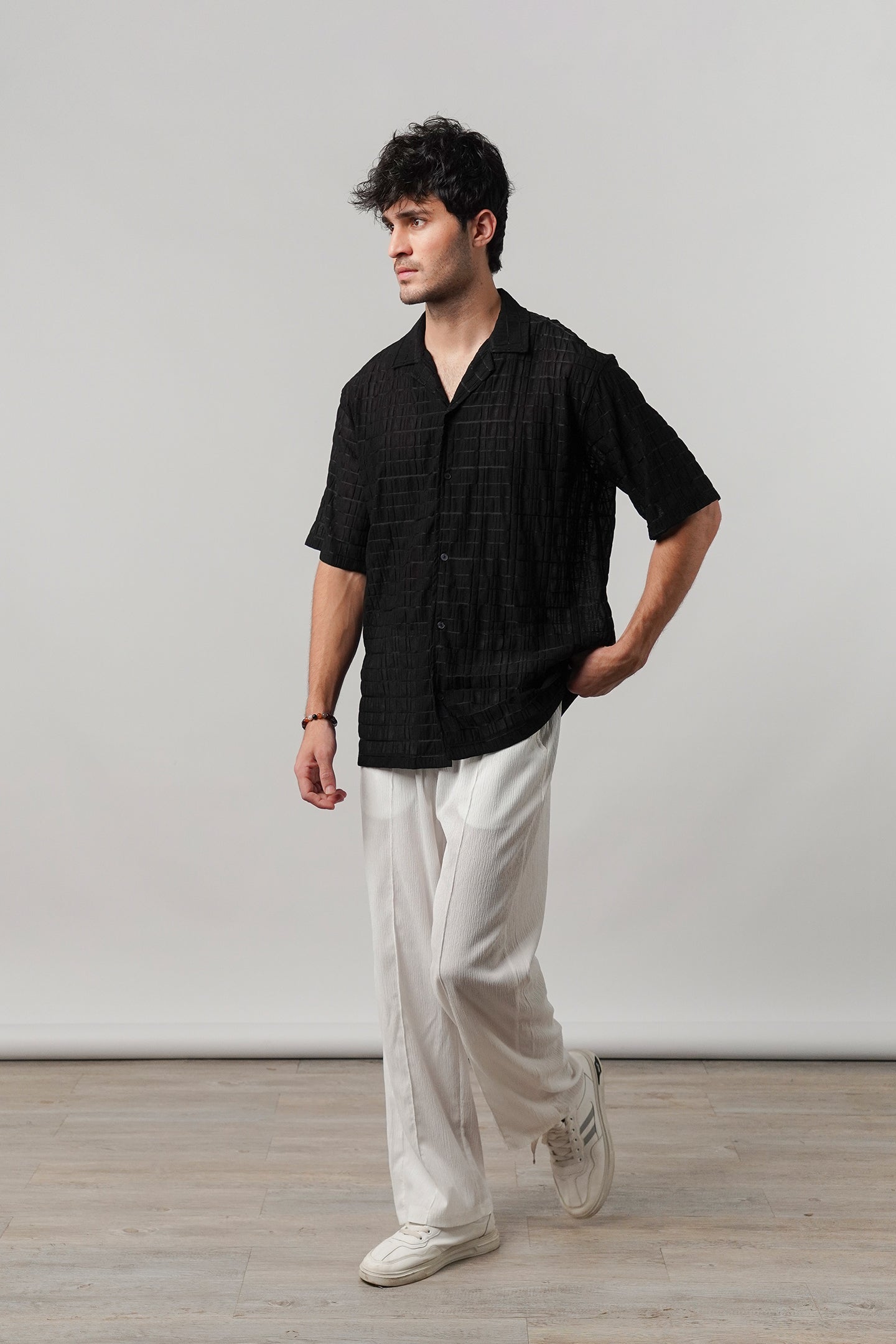 Knitted Cuban Shirt - Black - Mendeez