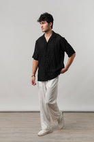 Knitted Cuban Shirt - Black - Mendeez