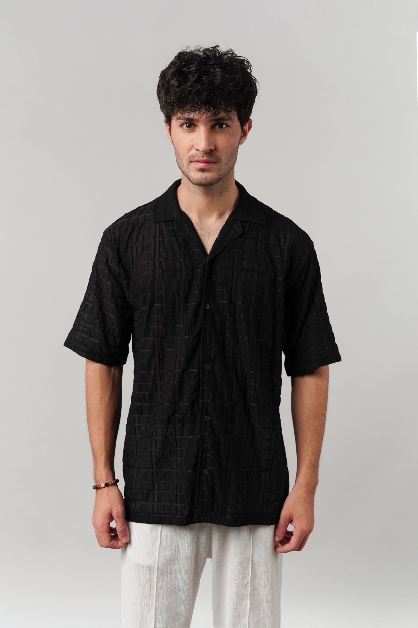 Knitted Cuban Shirt - Black - Mendeez