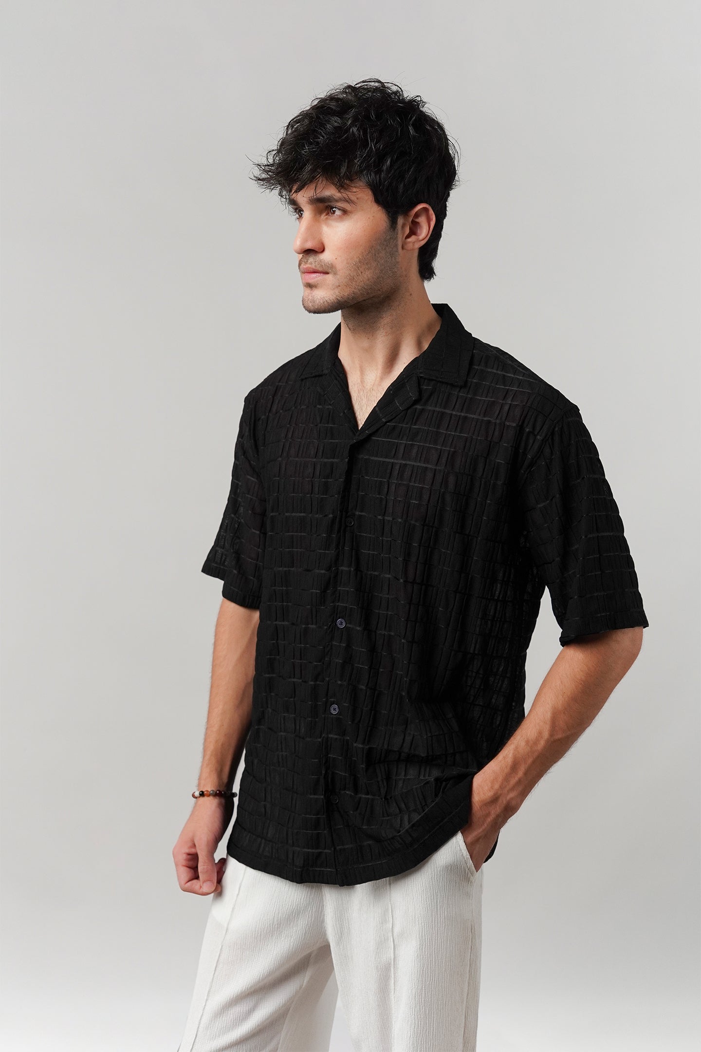 Knitted Cuban Shirt - Black - Mendeez