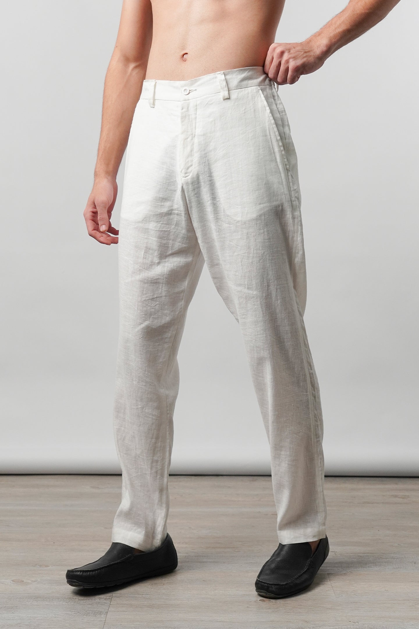 Straight Fit Linen Pants - White - Mendeez