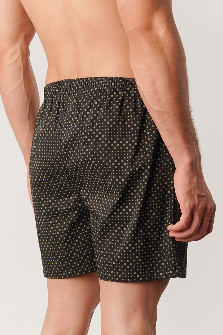 Printed Woven Boxer Shorts - Black - Mendeez
