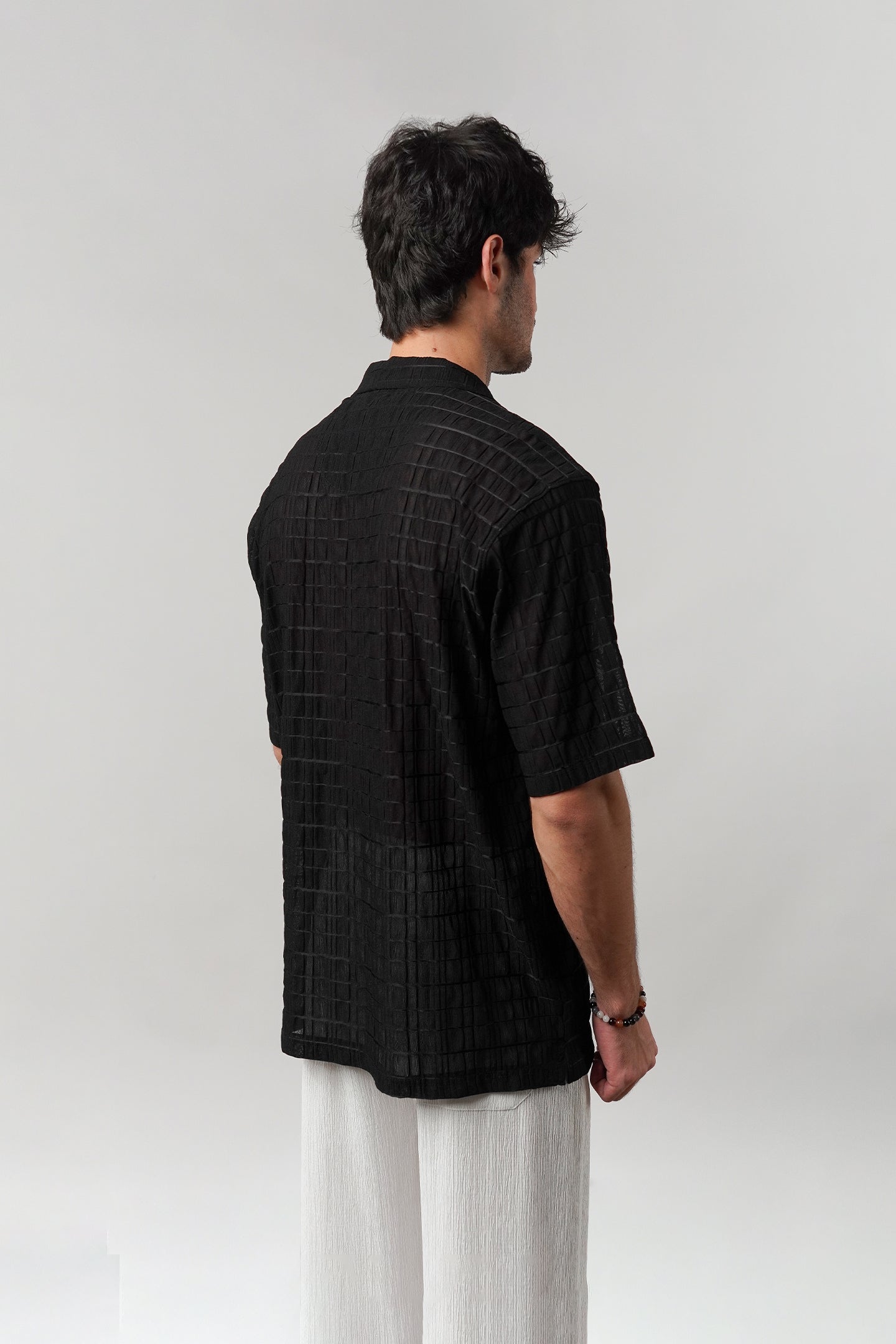 Knitted Cuban Shirt - Black - Mendeez