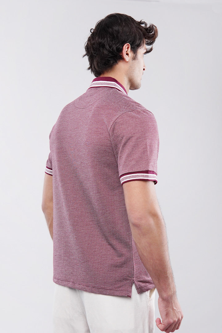 Herringbone Polo Shirt - Maroon - Mendeez