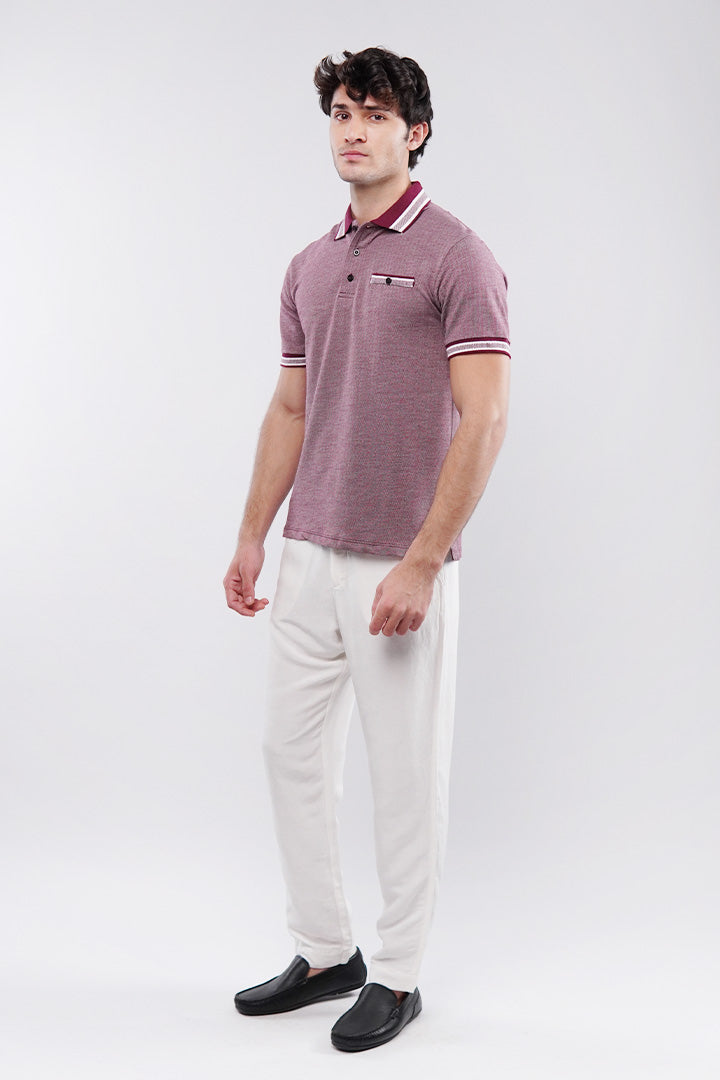 Herringbone Polo Shirt - Maroon - Mendeez