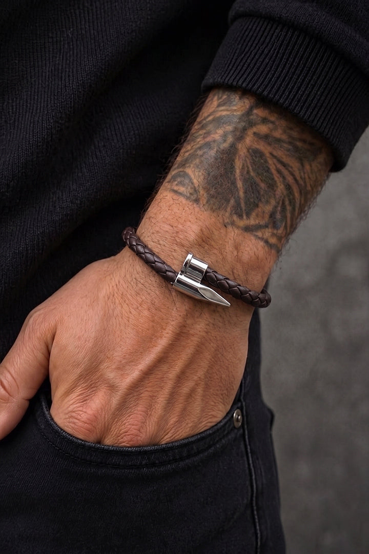Brown Silver Nail Bracelet - Mendeez