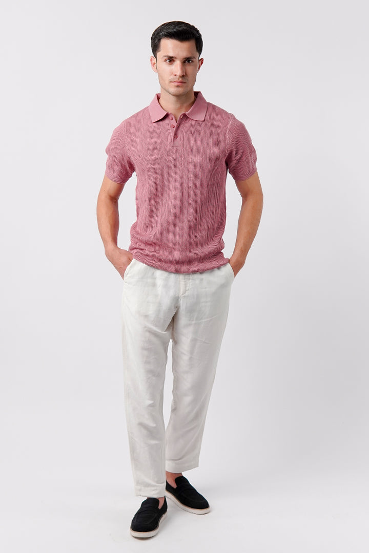 Knit Polo Shirt - Pink - Mendeez