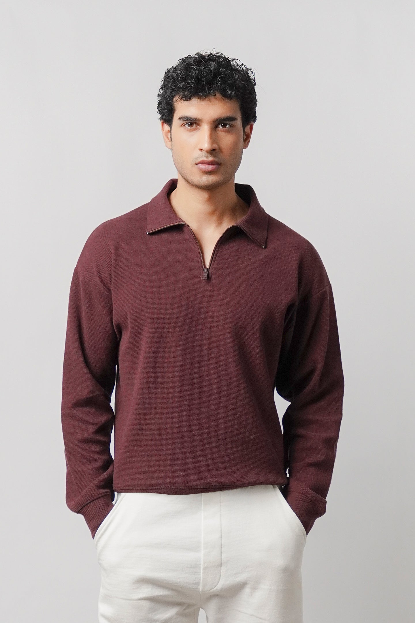 Quarter-Zip Sweatshirt - Maroon - Mendeez
